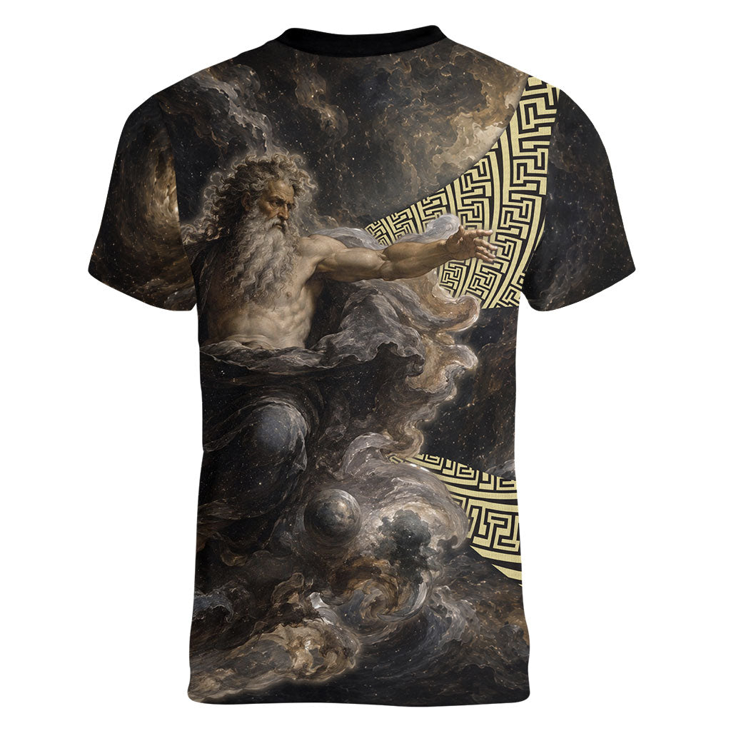 Greek God Of Chaos Women V-Neck T-Shirt Cosmic Nebula Classical Art Greek Key Pattern