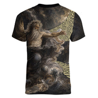 Greek God Of Chaos Women V-Neck T-Shirt Cosmic Nebula Classical Art Greek Key Pattern