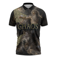 Greek God Of Chaos Zipper Polo Shirt Cosmic Nebula Classical Art Greek Key Pattern