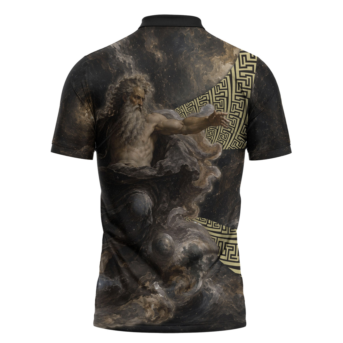Greek God Of Chaos Zipper Polo Shirt Cosmic Nebula Classical Art Greek Key Pattern