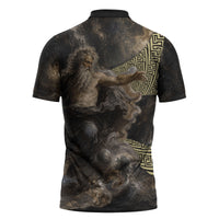Greek God Of Chaos Zipper Polo Shirt Cosmic Nebula Classical Art Greek Key Pattern