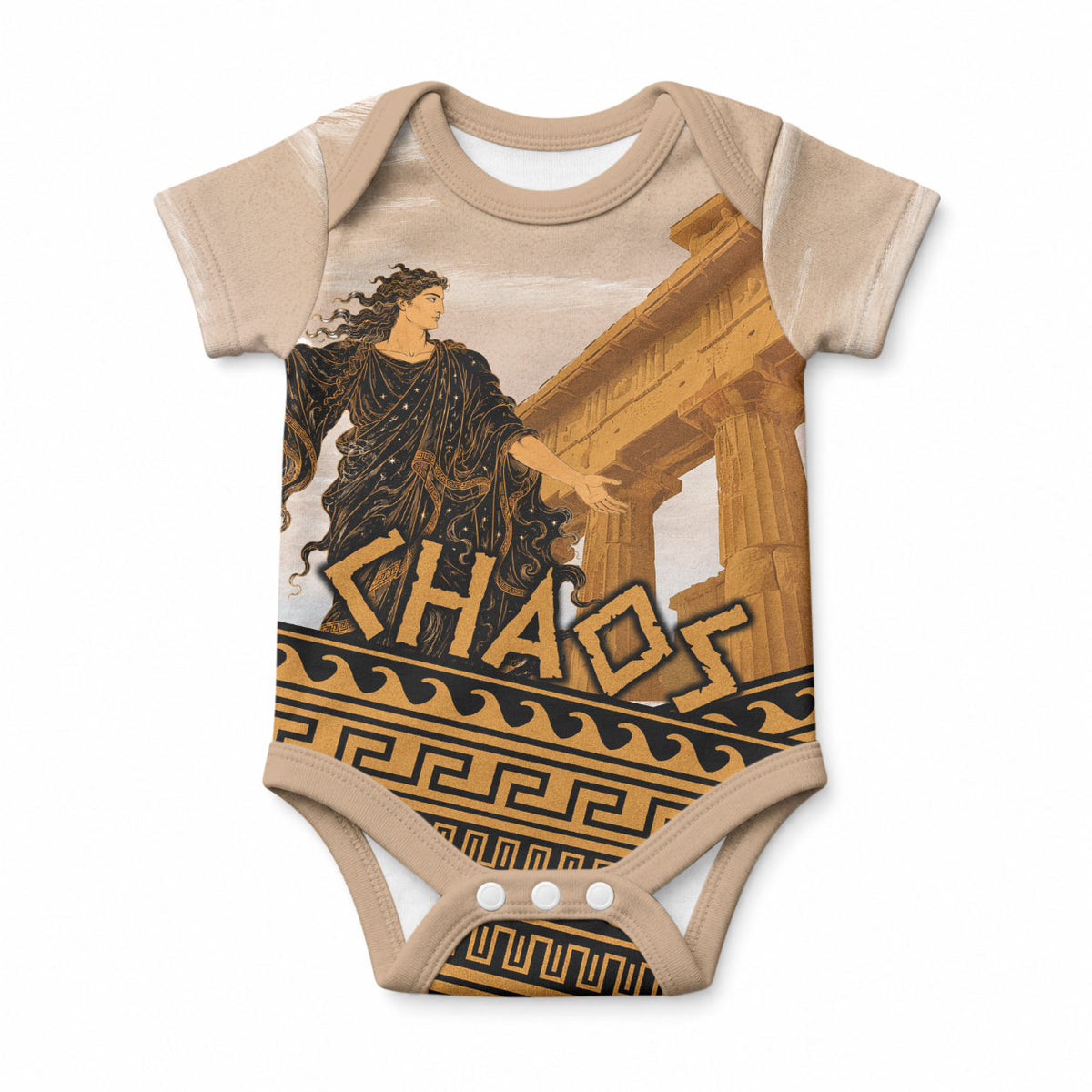 Greek Mythology Chaos Baby Onesie Ancient Temple Ruins Classical Art Greek Key Pattern