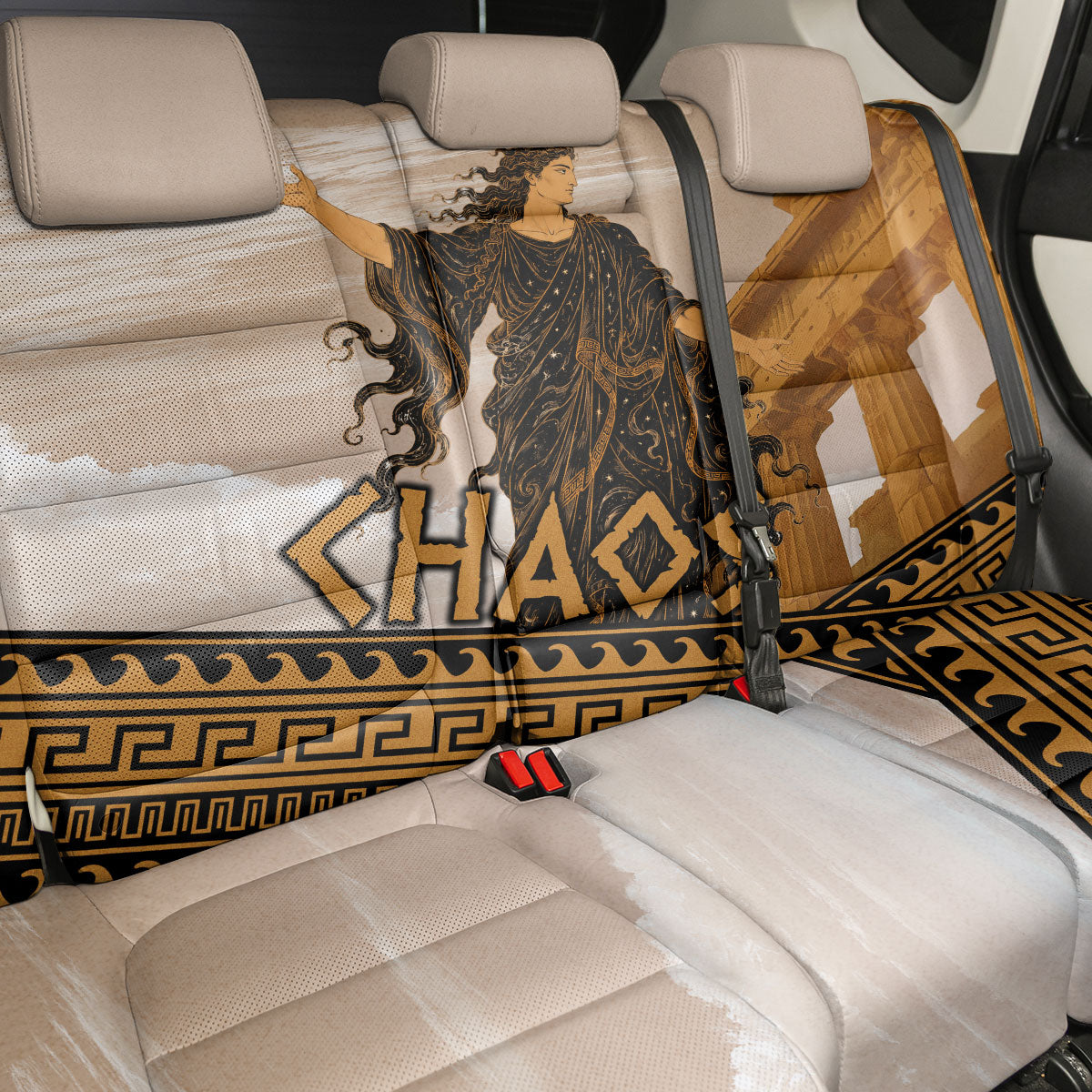 Greek Mythology Chaos Back Car Seat Cover Ancient Temple Ruins Classical Art Greek Key Pattern