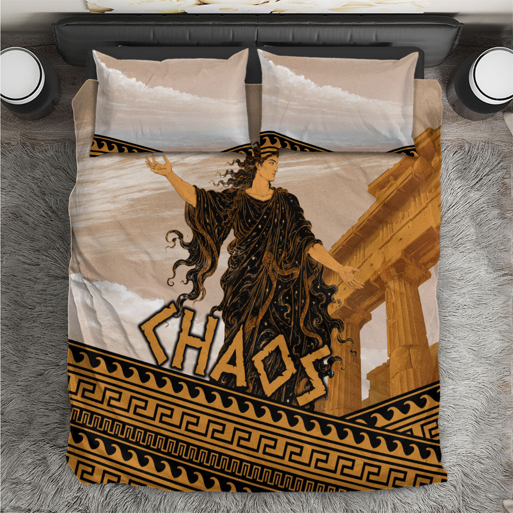 Greek Mythology Chaos Bedding Set Ancient Temple Ruins Classical Art Greek Key Pattern