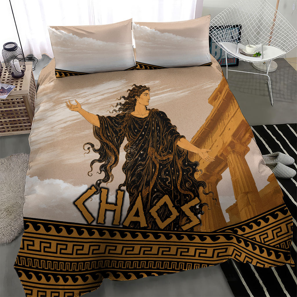 Greek Mythology Chaos Bedding Set Ancient Temple Ruins Classical Art Greek Key Pattern