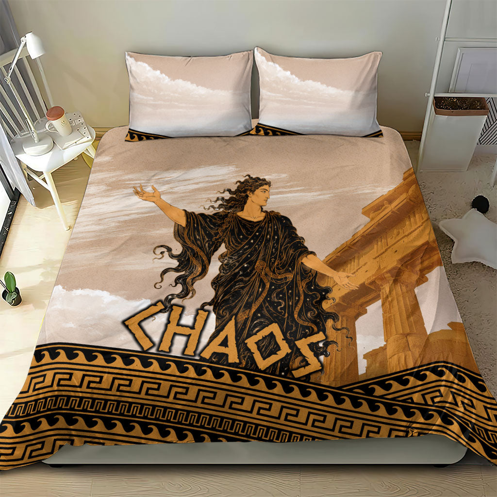 Greek Mythology Chaos Bedding Set Ancient Temple Ruins Classical Art Greek Key Pattern