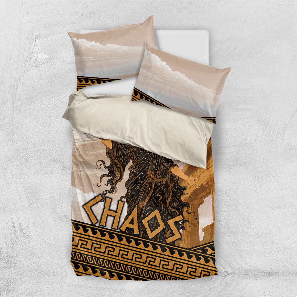 Greek Mythology Chaos Bedding Set Ancient Temple Ruins Classical Art Greek Key Pattern