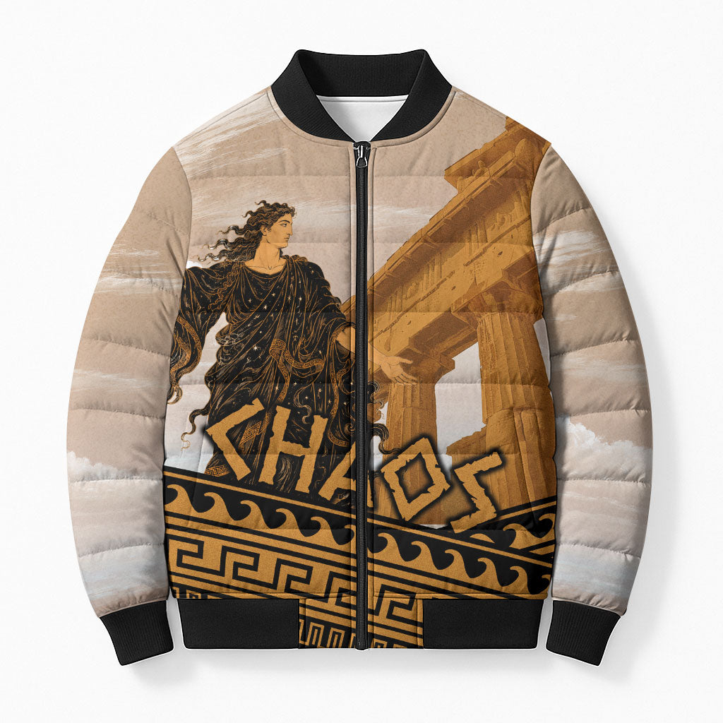 Greek Mythology Chaos Bomber Puffer Jacket Ancient Temple Ruins Classical Art Greek Key Pattern
