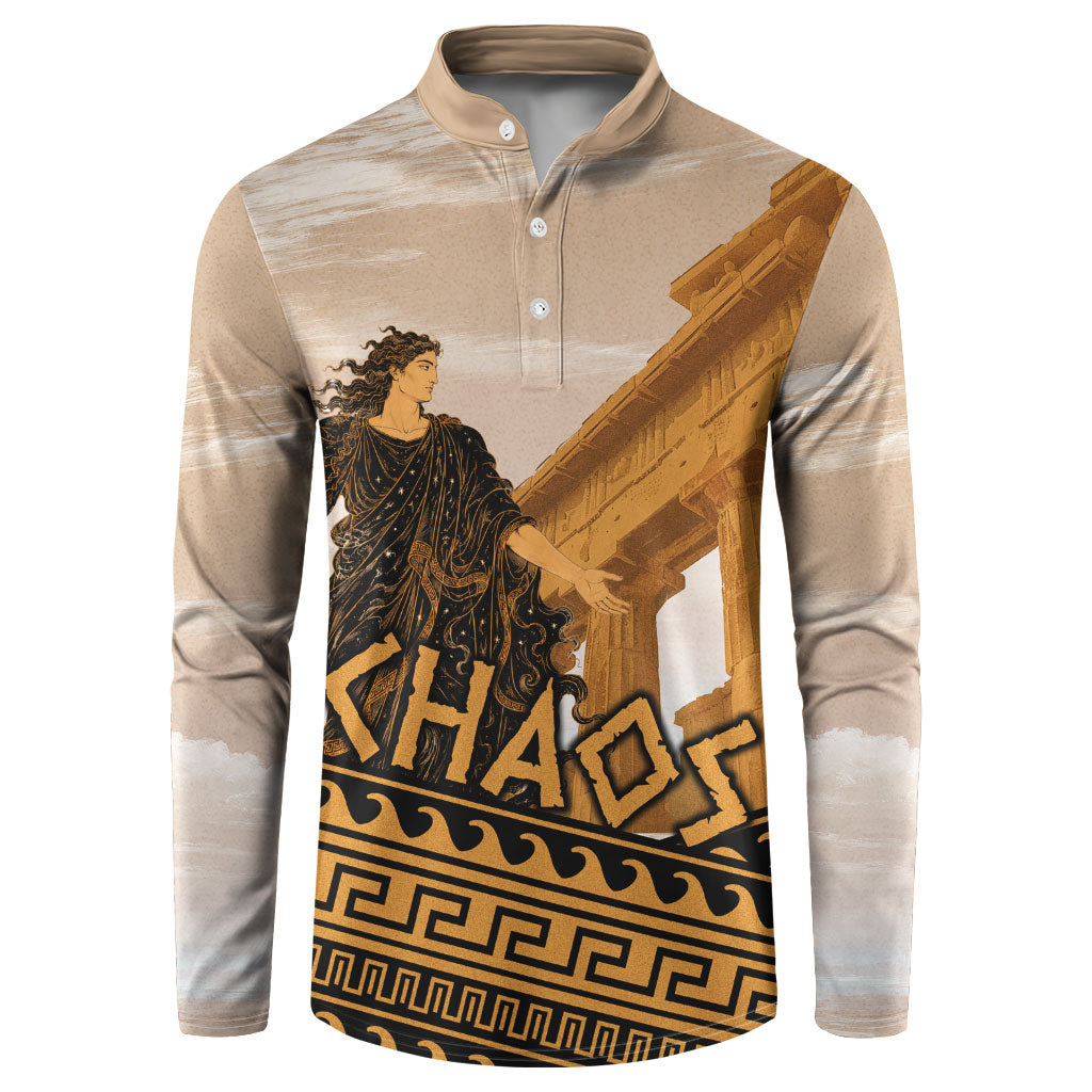 Greek Mythology Chaos Button Sweatshirt Ancient Temple Ruins Classical Art Greek Key Pattern
