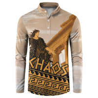 Greek Mythology Chaos Button Sweatshirt Ancient Temple Ruins Classical Art Greek Key Pattern