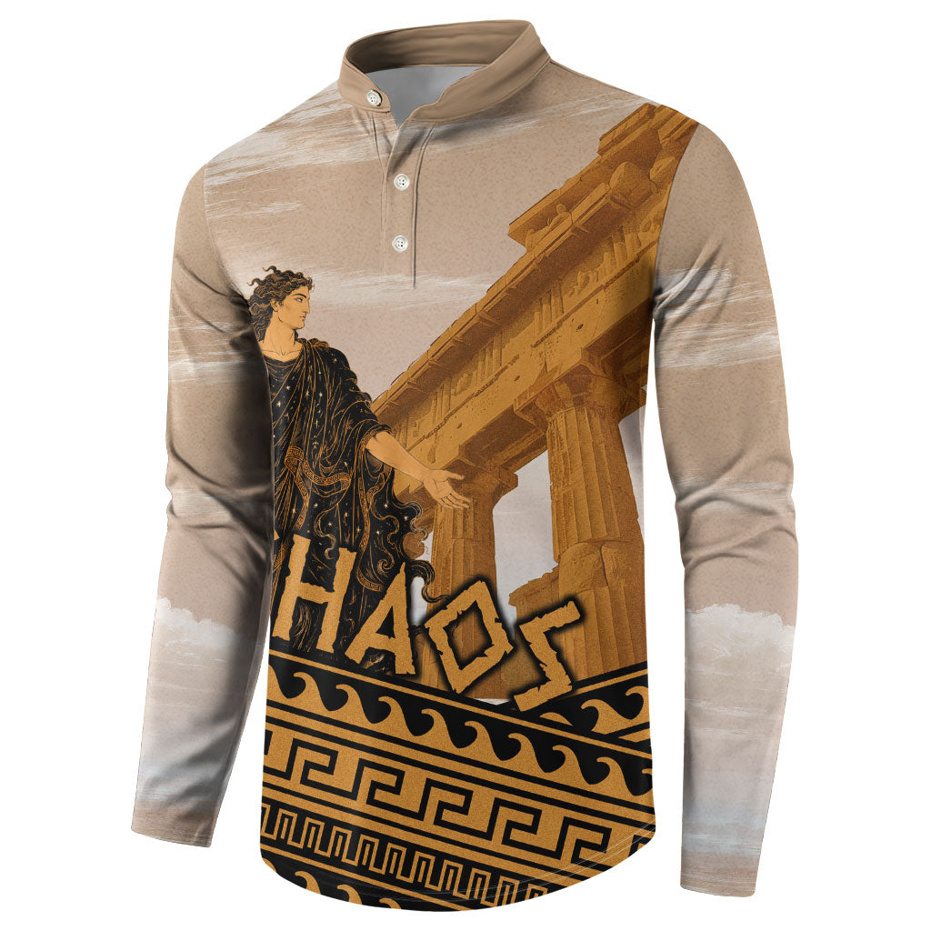 Greek Mythology Chaos Button Sweatshirt Ancient Temple Ruins Classical Art Greek Key Pattern