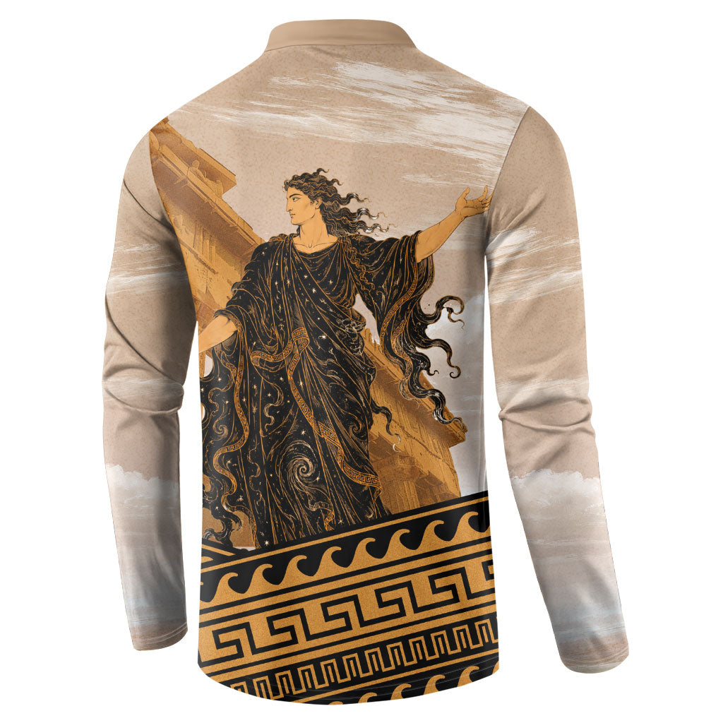 Greek Mythology Chaos Button Sweatshirt Ancient Temple Ruins Classical Art Greek Key Pattern