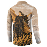 Greek Mythology Chaos Button Sweatshirt Ancient Temple Ruins Classical Art Greek Key Pattern