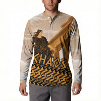 Greek Mythology Chaos Button Sweatshirt Ancient Temple Ruins Classical Art Greek Key Pattern