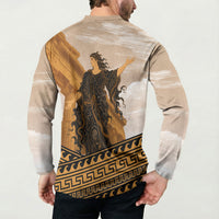 Greek Mythology Chaos Button Sweatshirt Ancient Temple Ruins Classical Art Greek Key Pattern