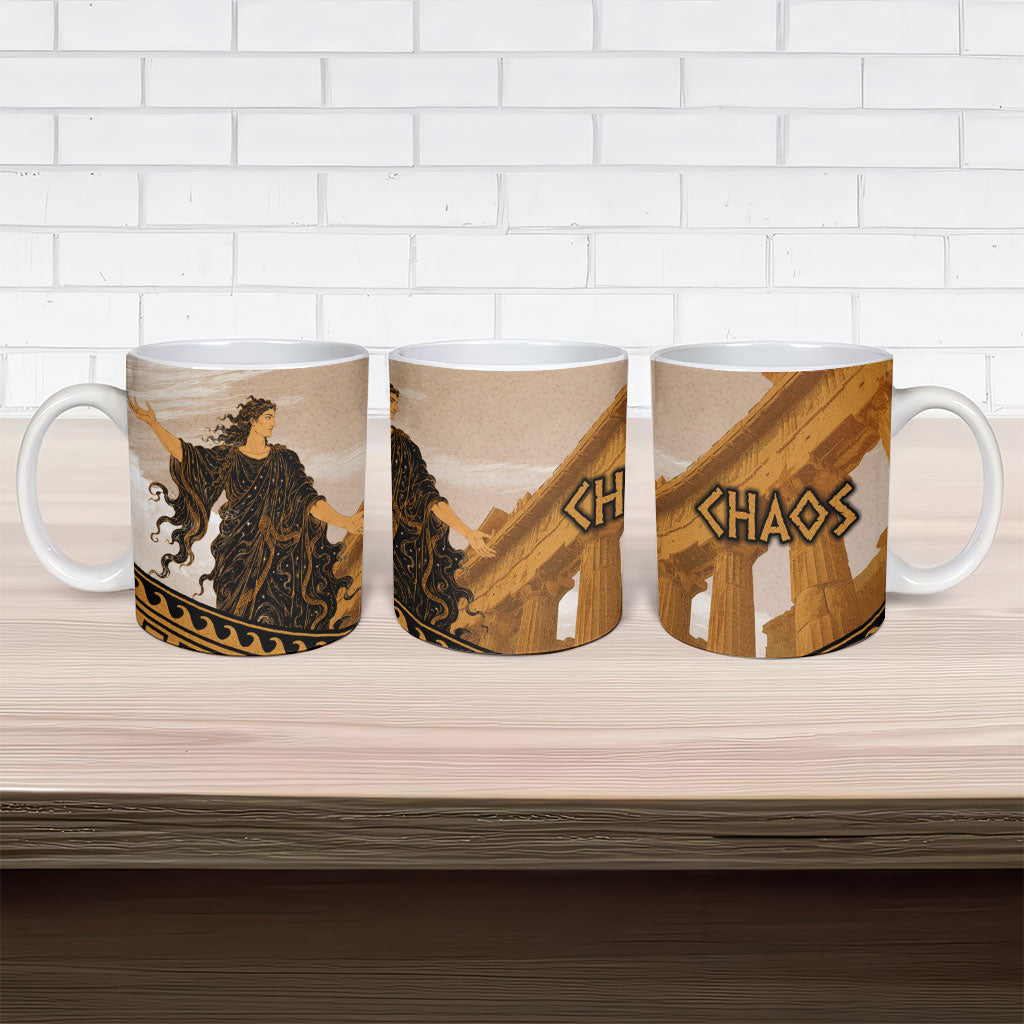 Greek Mythology Chaos Ceramic Mug Ancient Temple Ruins Classical Art Greek Key Pattern