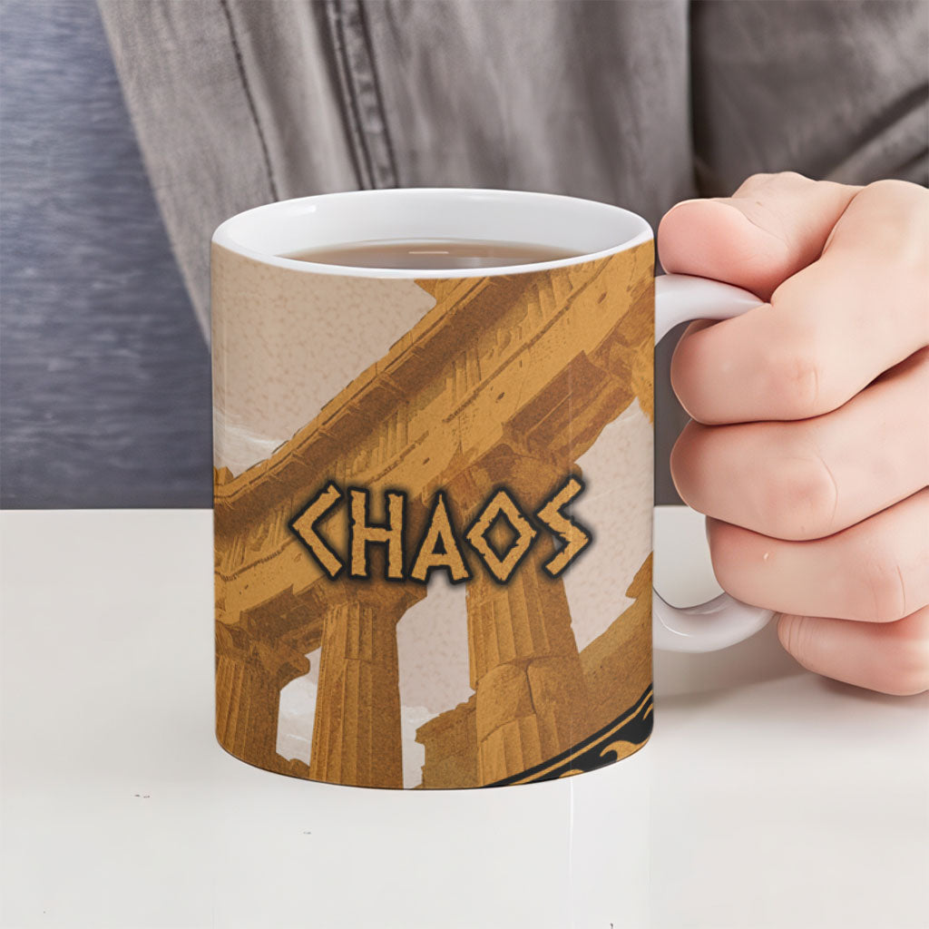Greek Mythology Chaos Ceramic Mug Ancient Temple Ruins Classical Art Greek Key Pattern