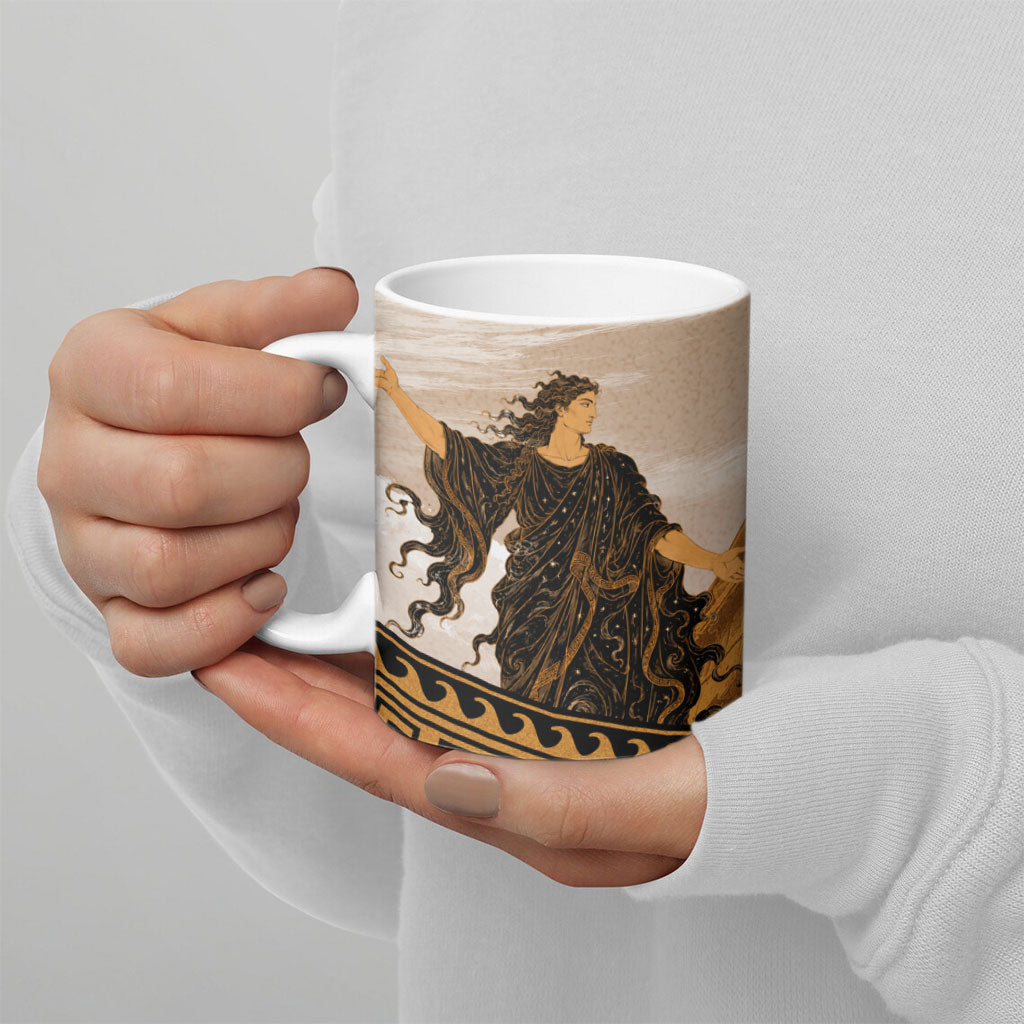Greek Mythology Chaos Ceramic Mug Ancient Temple Ruins Classical Art Greek Key Pattern
