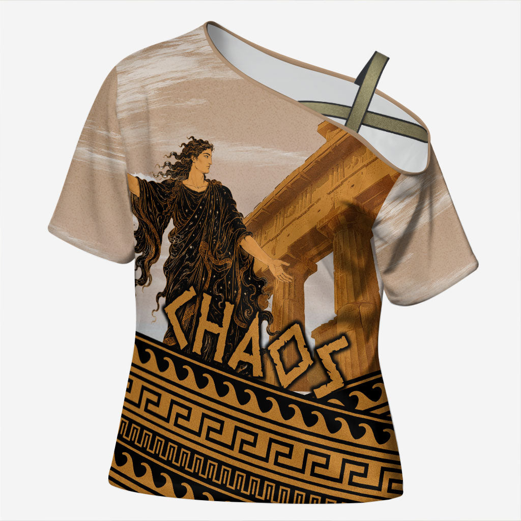 Greek Mythology Chaos Cross Shoulder Shirt Ancient Temple Ruins Classical Art Greek Key Pattern