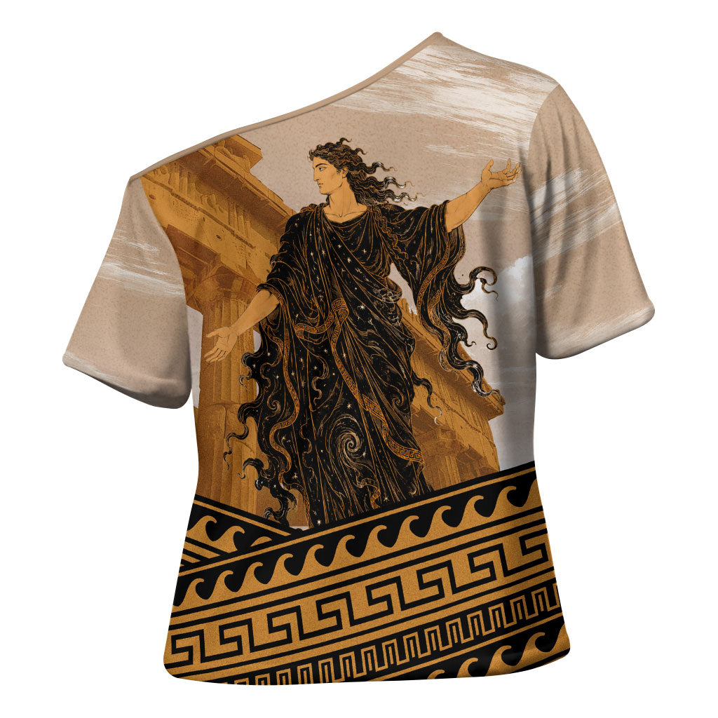 Greek Mythology Chaos Cross Shoulder Shirt Ancient Temple Ruins Classical Art Greek Key Pattern