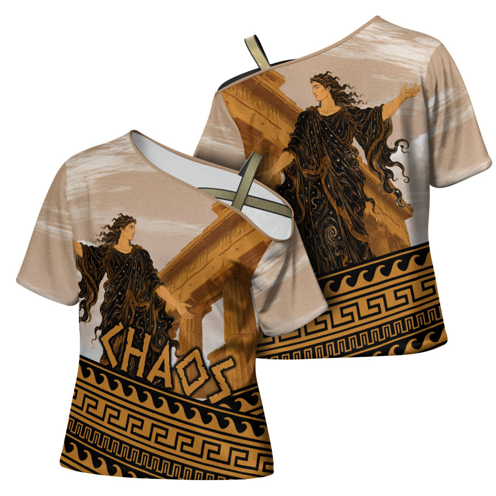 Greek Mythology Chaos Cross Shoulder Shirt Ancient Temple Ruins Classical Art Greek Key Pattern