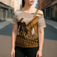 Greek Mythology Chaos Cross Shoulder Shirt Ancient Temple Ruins Classical Art Greek Key Pattern