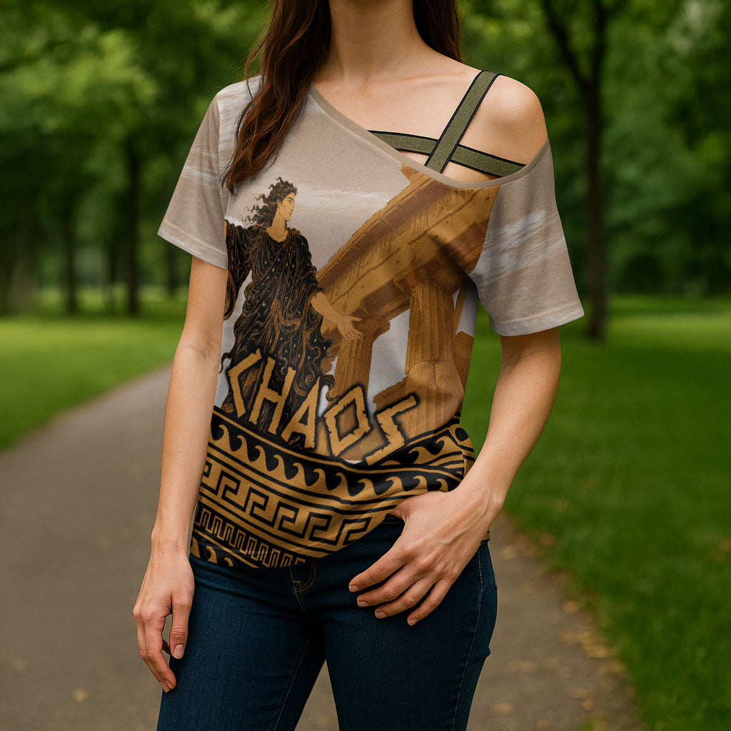 Greek Mythology Chaos Cross Shoulder Shirt Ancient Temple Ruins Classical Art Greek Key Pattern