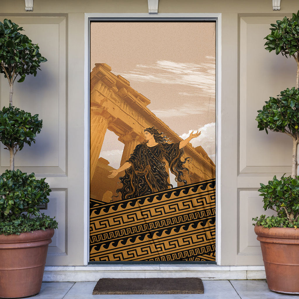 Greek Mythology Chaos Door Cover Ancient Temple Ruins Classical Art Greek Key Pattern