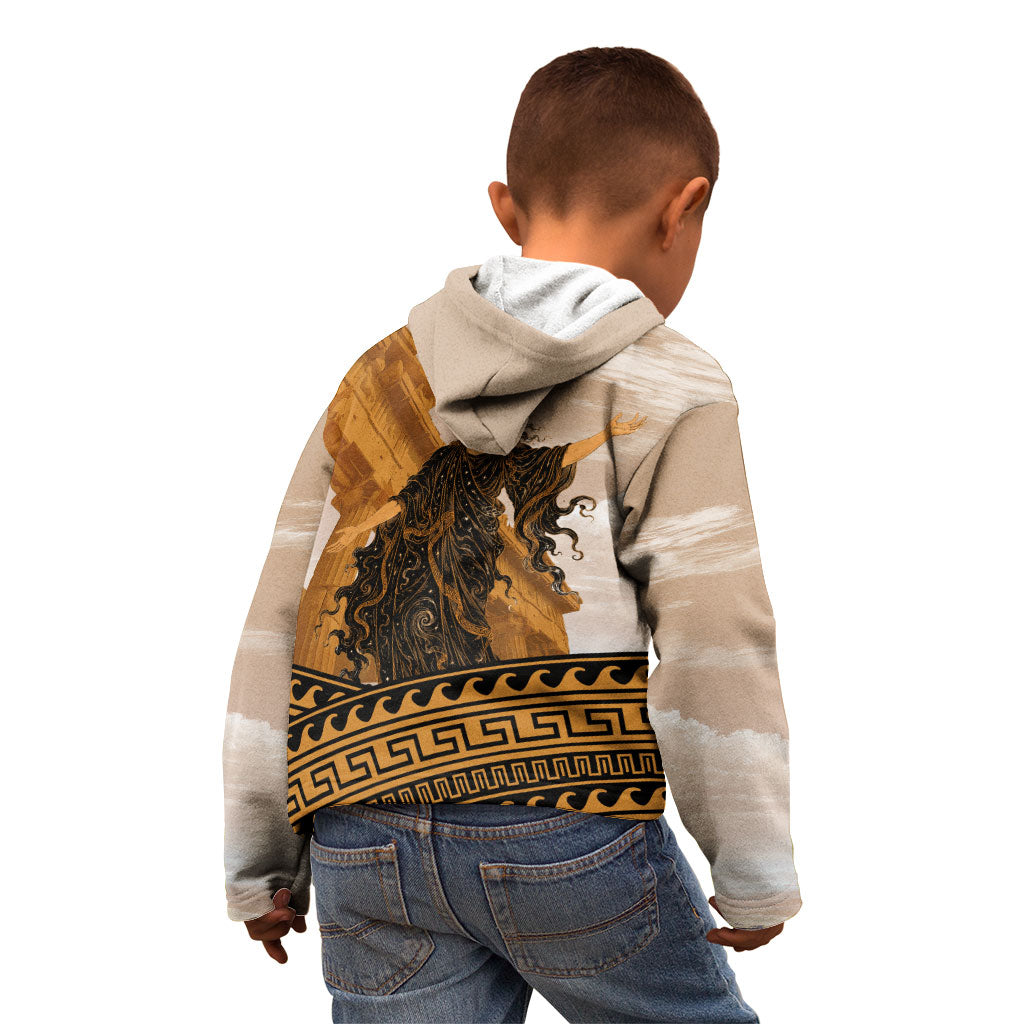 Greek Mythology Chaos Kid Hoodie Ancient Temple Ruins Classical Art Greek Key Pattern