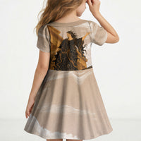 Greek Mythology Chaos Kid Short Sleeve Dress Ancient Temple Ruins Classical Art Greek Key Pattern