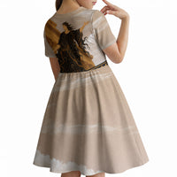 Greek Mythology Chaos Kid Short Sleeve Dress Ancient Temple Ruins Classical Art Greek Key Pattern