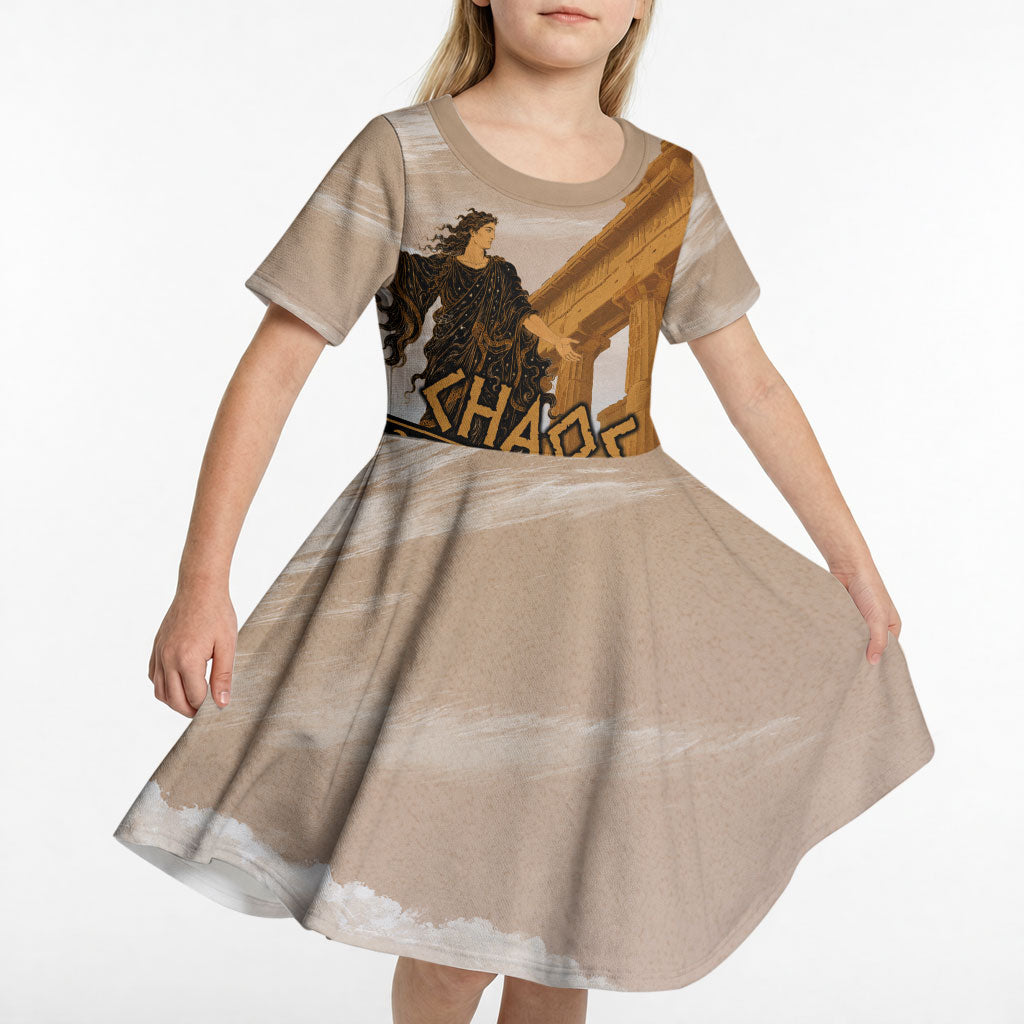 Greek Mythology Chaos Kid Short Sleeve Dress Ancient Temple Ruins Classical Art Greek Key Pattern