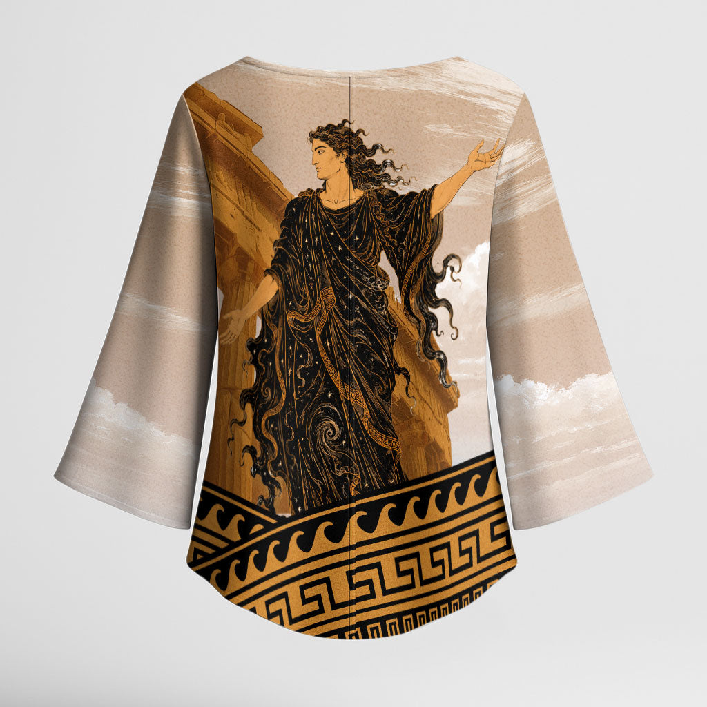 Greek Mythology Chaos Kimono Sleeve Blouse Ancient Temple Ruins Classical Art Greek Key Pattern