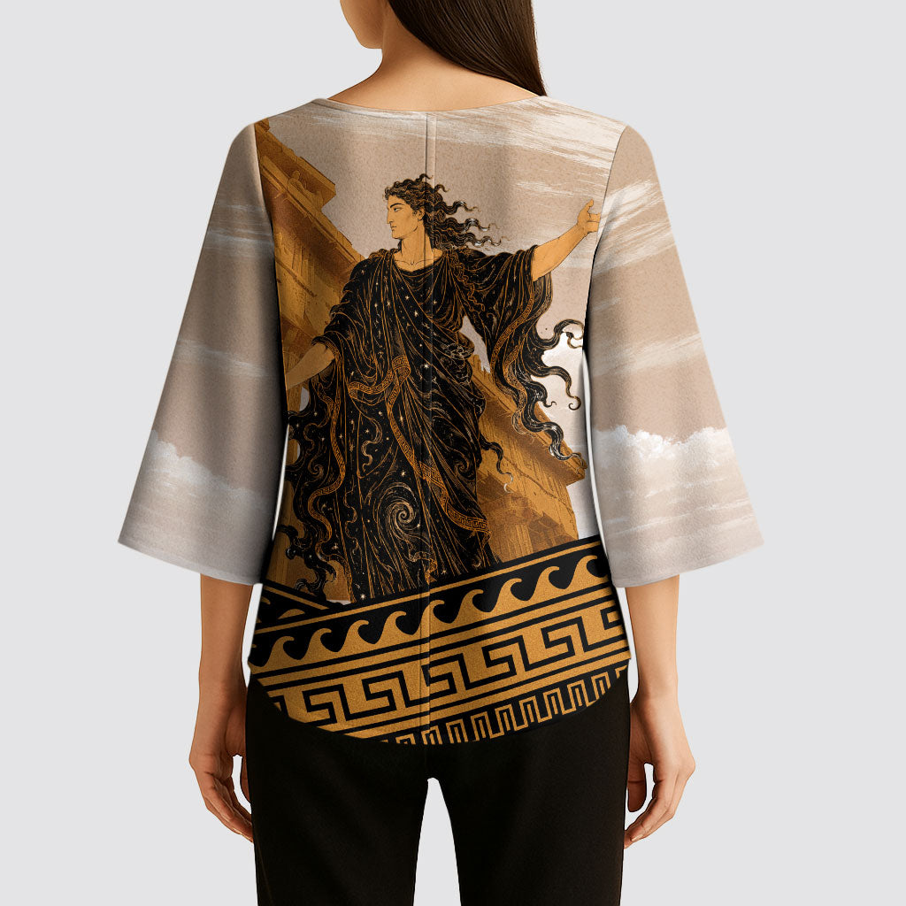 Greek Mythology Chaos Kimono Sleeve Blouse Ancient Temple Ruins Classical Art Greek Key Pattern