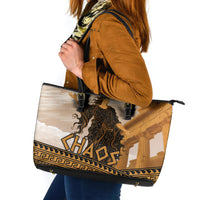 Greek Mythology Chaos Leather Tote Bag Ancient Temple Ruins Classical Art Greek Key Pattern