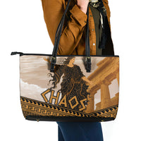 Greek Mythology Chaos Leather Tote Bag Ancient Temple Ruins Classical Art Greek Key Pattern