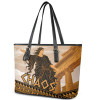 Greek Mythology Chaos Leather Tote Bag Ancient Temple Ruins Classical Art Greek Key Pattern