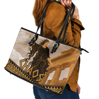 Greek Mythology Chaos Leather Tote Bag Ancient Temple Ruins Classical Art Greek Key Pattern
