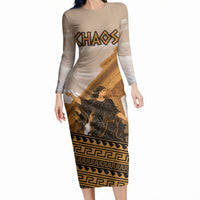 Greek Mythology Chaos Long Sleeve Bodycon Dress Ancient Temple Ruins Classical Art Greek Key Pattern