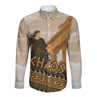 Greek Mythology Chaos Long Sleeve Button Shirt Ancient Temple Ruins Classical Art Greek Key Pattern