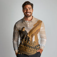 Greek Mythology Chaos Long Sleeve Polo Shirt Ancient Temple Ruins Classical Art Greek Key Pattern