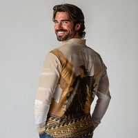 Greek Mythology Chaos Long Sleeve Polo Shirt Ancient Temple Ruins Classical Art Greek Key Pattern