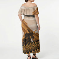 Greek Mythology Chaos Off Shoulder Maxi Dress Ancient Temple Ruins Classical Art Greek Key Pattern