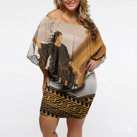 Greek Mythology Chaos Off Shoulder Short Dress Ancient Temple Ruins Classical Art Greek Key Pattern