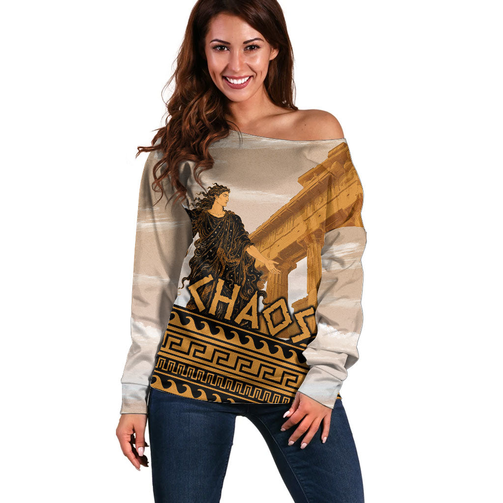 Greek Mythology Chaos Off Shoulder Sweater Ancient Temple Ruins Classical Art Greek Key Pattern