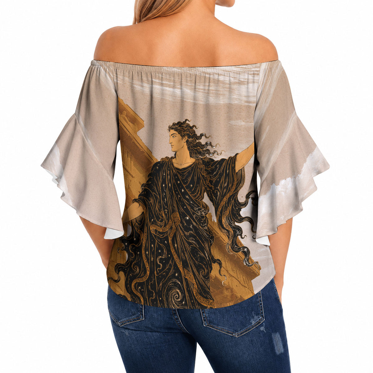 Greek Mythology Chaos Off Shoulder Wrap Waist Top Ancient Temple Ruins Classical Art Greek Key Pattern