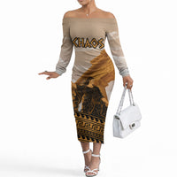 Greek Mythology Chaos Off The Shoulder Long Sleeve Dress Ancient Temple Ruins Classical Art Greek Key Pattern
