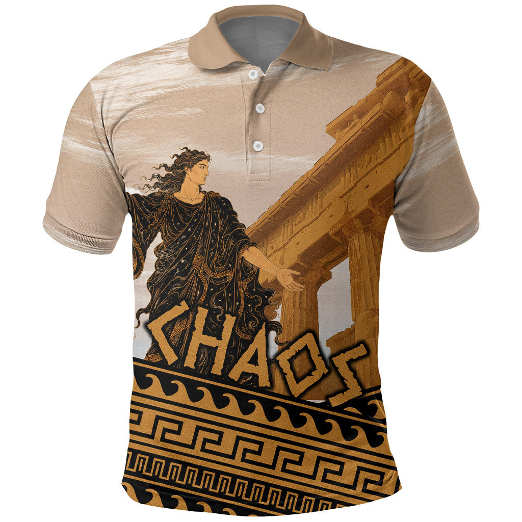 Greek Mythology Chaos Polo Shirt Ancient Temple Ruins Classical Art Greek Key Pattern