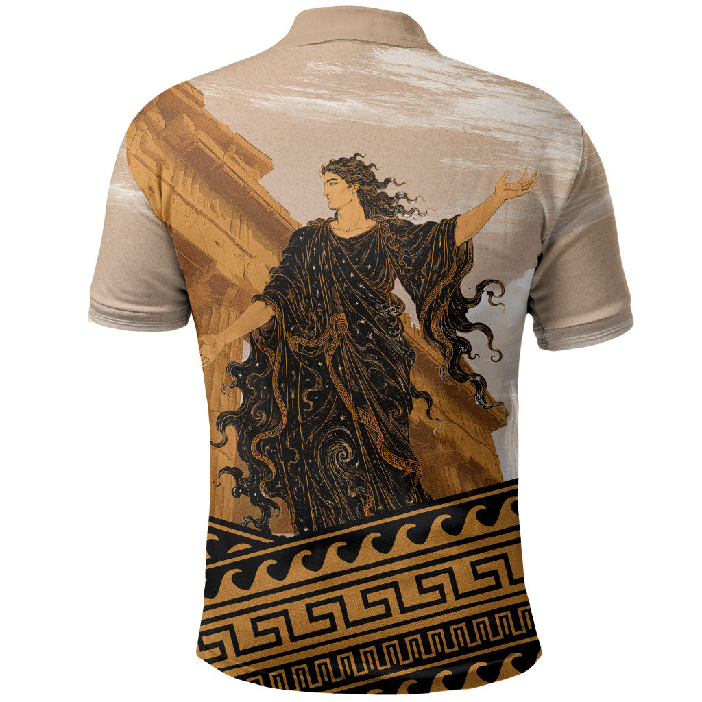 Greek Mythology Chaos Polo Shirt Ancient Temple Ruins Classical Art Greek Key Pattern