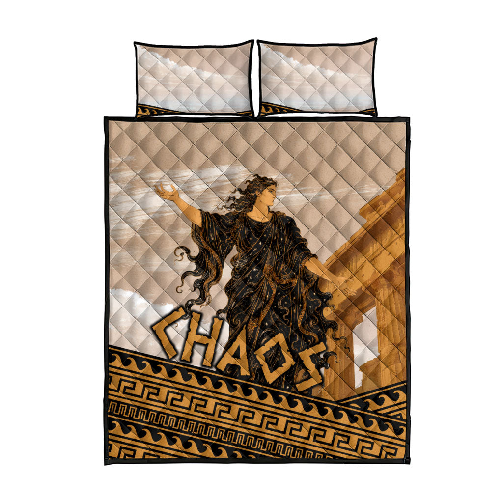 Greek Mythology Chaos Quilt Bed Set Ancient Temple Ruins Classical Art Greek Key Pattern
